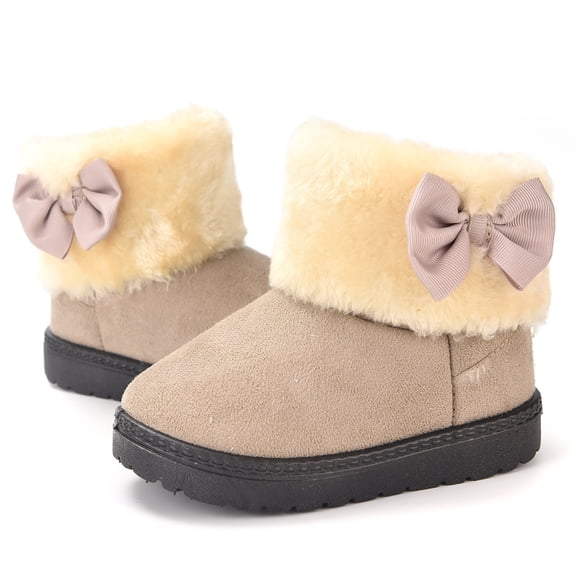 Quealent Toddler Boys Girls Snow Boots Winter Snow Warm Fleece Booties High-Top Ankle Shoes for Little Kids Beige for Size 13