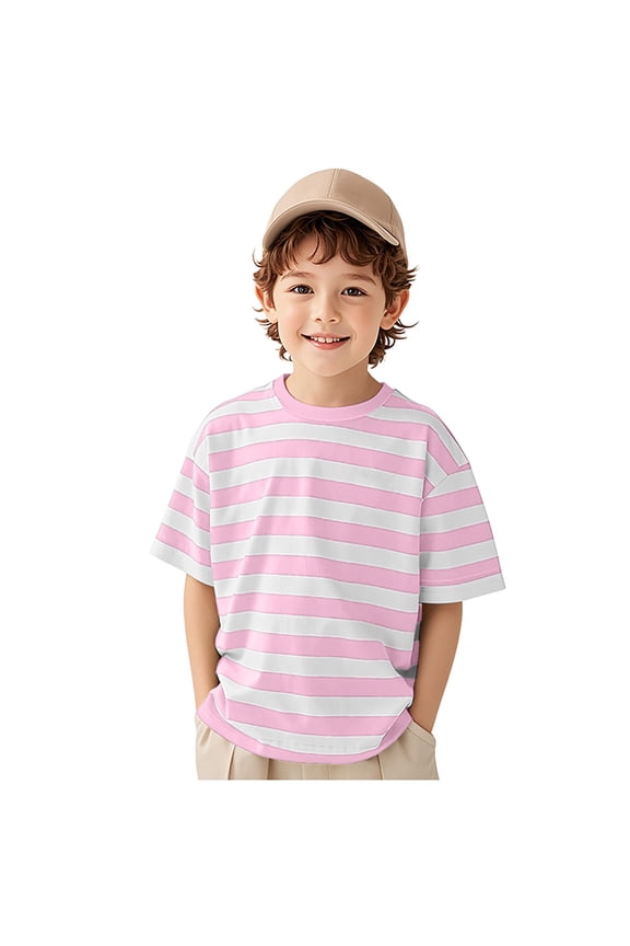Toddler Boys Girls T Shirts Kids Colorful Striped Shirt Cotton Crew Neck Short Sleeve Tee Tops Blouse for 1-8 Years (Pink, 3-4 Years)