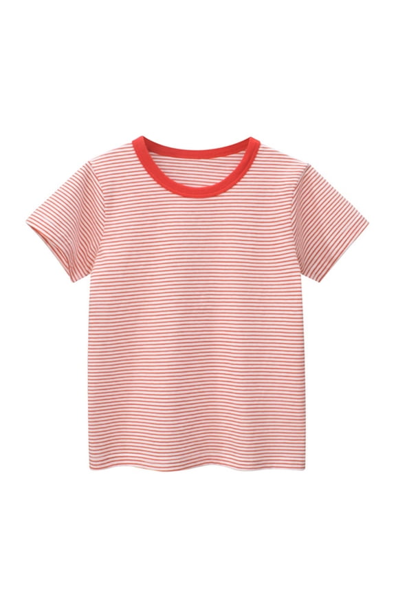 Toddler Boys Girls T Shirts Kids Colorful Striped Shirt Cotton Crew Neck Short Sleeve Tee Tops Blouse for 1-8 Years (Red, 1-2 Years)