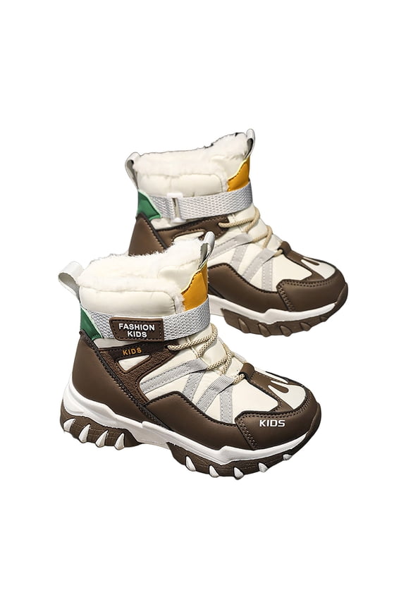 Toddler Boys Girls Winter Warm Shoes Water-Resistant Comfy Non-Slip Snow Boots Cold Weather Insulated Outdoor Walking Shoe Brown for Size 4.5