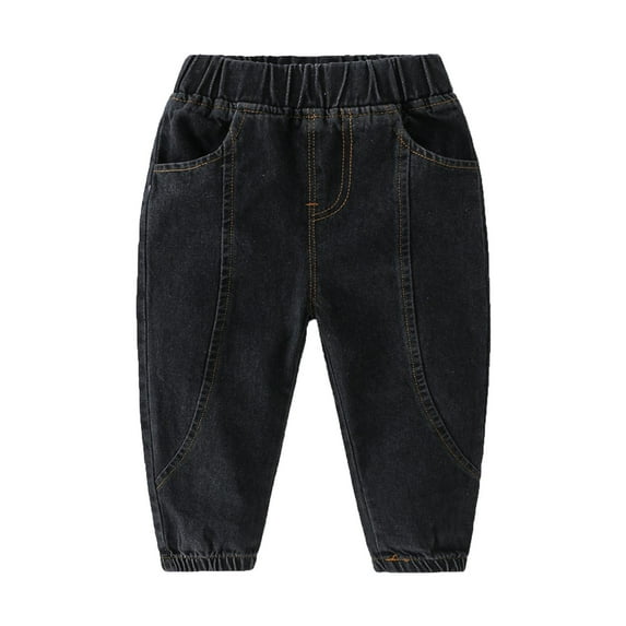 Quealent Toddler Boys Jeans 2024 Pants for Kids Boys Denim Wasit Wide Leg Baggy Pants Kids Clothes Black,5-6 Years