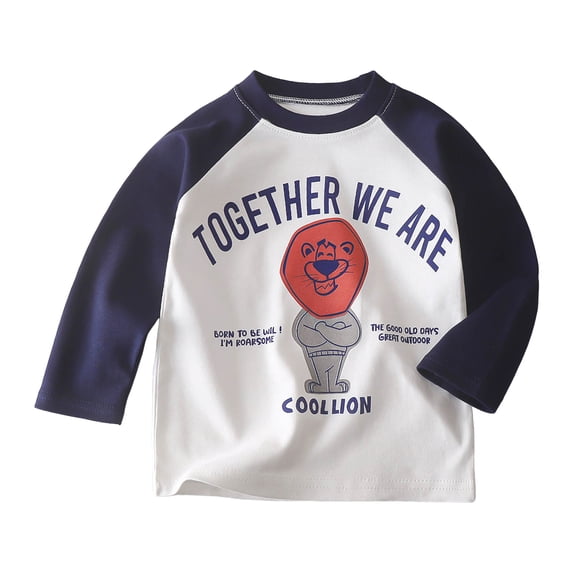 Quealent Toddler Boys Long Sleeve Shirts Crewneck Kids T-Shirts Graphic Casual Tops for 3-8 Years (Navy, 2-3 Years)