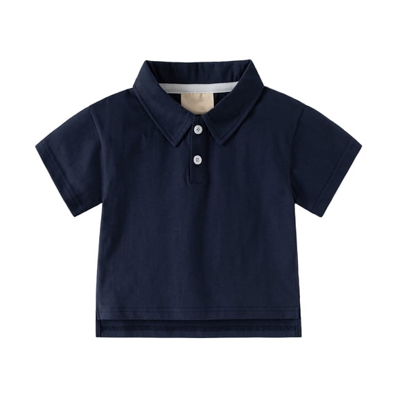 Quealent Toddler Boys Short Sleeve Polo Shirt Button Closure Collared School Uniform Shirts Soft & Comfortable Performance Top (Navy, 3-4 Years)