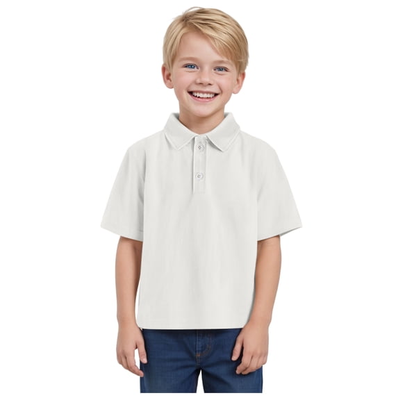 Quealent Toddler Boys Short Sleeve Polo Shirt Button Closure Collared School Uniform Shirts Soft & Comfortable Performance Top (White, 2-3 Years)