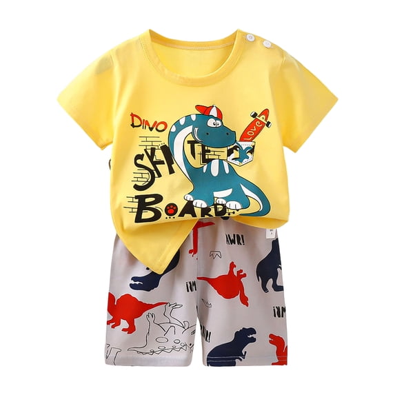 Quealent Toddler Boys Summer Clothes Cartoon Outfit Set T-Shirt and Short for Little Kids (Grey, 4-5 Years)