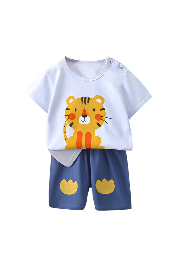 Toddler Boys Summer Clothes Cartoon Outfit Set T-Shirt and Short for Little Kids (White, 5-6 Years)