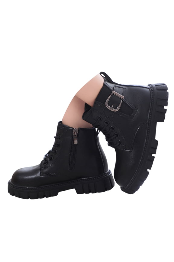 Toddler Girl Ankle Boots Waterproof Lace Up Glitter Mid Calf Combat Boots With Side Zipper Boots for Toddlers Black (Toddler/Little Kid) Black for Size 12
