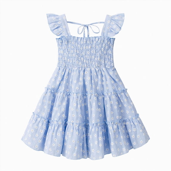Quealent Toddler Girl Dress Kids Sleeveless Ruffle Dresses for Girls Summer Outfits Beach Sundress (Light Blue, 3-4 Years)