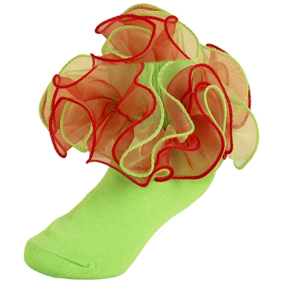 Quealent Toddler Girl Socks with Big Ruffle Lace Frilly Turn Cuff Dress Socks Green for Size 6-12 Months