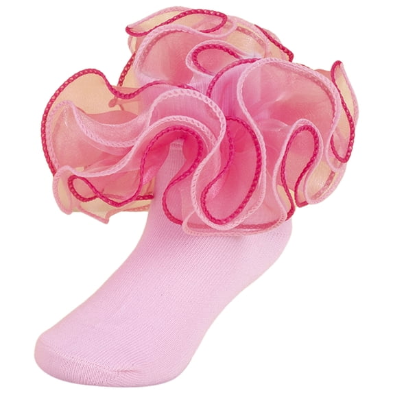 Quealent Toddler Girl Socks with Big Ruffle Lace Frilly Turn Cuff Dress Socks Pink for Size 6-12 Months