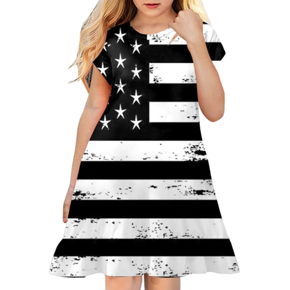 Quealent Toddler Girls American Flag Dress USA Stars Striped Kids Patriotic Summer Clothes 4th of July Outfit for Girl Party Pink,7-8 Years