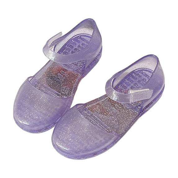 Quealent Toddler Girls Jelly Shoes Soft Unisex-Child Boys Jellies Sandals Rubber Sole Closed Toe Beach Summer Mary Jane Kids Princess Dress Flat Purple for Size 10.5