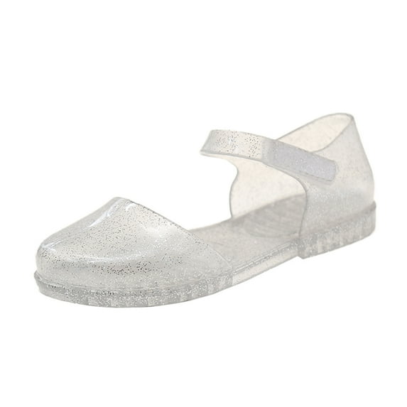 Quealent Toddler Girls Jelly Shoes Soft Unisex-Child Boys Jellies Sandals Rubber Sole Closed Toe Beach Summer Mary Jane Kids Princess Dress Flat Silver for Size 1