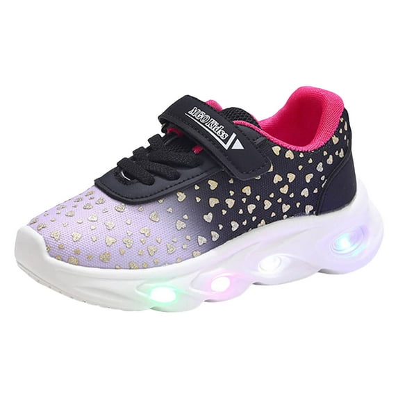 Quealent Toddler Girls Led Shoes Kids Light Up Sneakers Black for Size 12