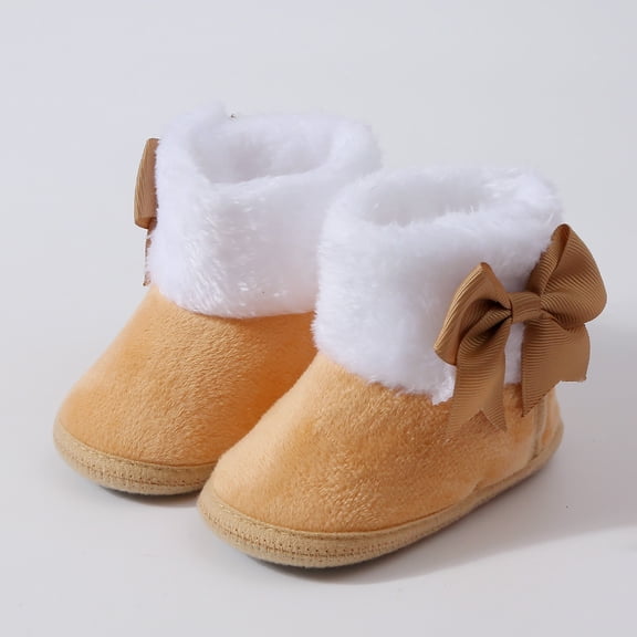 Quealent Toddler Girls Snow Boots, Cotton Lightweight Warm Thicken Winter Shoes Khaki for Size 3