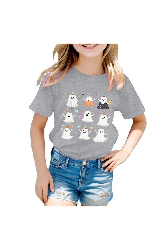 Toddler Halloween Shirt Baby Boys Girls Ghost Tshirt Short Sleeve Tee Tops Spooky Season Fall Clothes (Grey, 150)