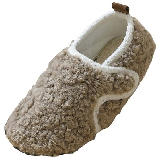 Quealent Toddler House Slippers - Boys & Girls Winter Kids Indoor Home Shoes - Warm Socks Khaki for Size 13