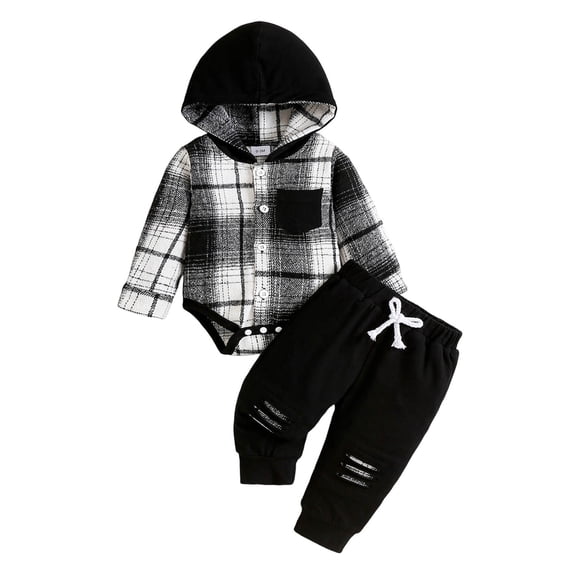 Quealent Toddler Infant Baby Boy Clothes Outfit Long Sleeve Hoodie Sweatshirt Pants Fall Winter Clothes Set for Baby Boy Black for Size 3-6 Months