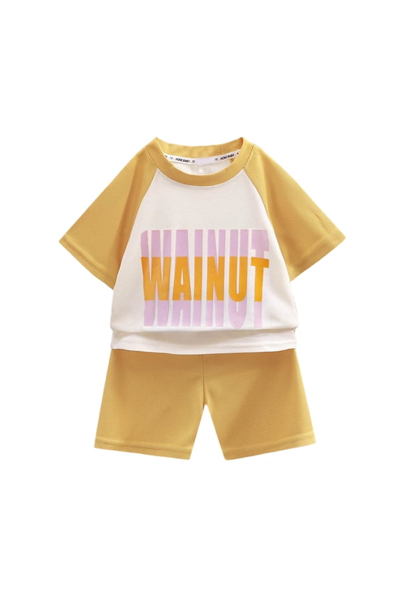 Toddler Kid Boy Clothes Colorblock Letter Graphic Tee Shorts 2PC Summer Outfit Set (Yellow, 5-6 Years)