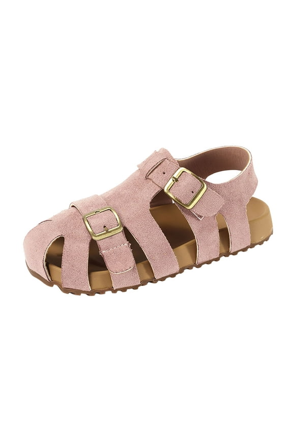 Toddler Kids Sandals Boys Girls Cork Footbed Sandals with Adjustable Buckle Casual Slides Closed Toes Flat Pink for Toddler 9