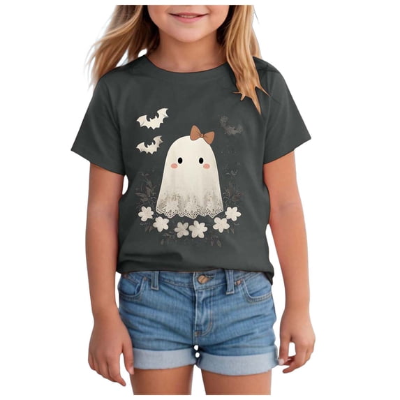 Quealent Toddler Little Boy Girl Halloween Shirt Kid Pumpkin Face Glow in The Dark Skeleton Truck Tshirt Short Sleeve Tee Top (Dark Gray, 2-3 Years)