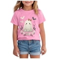 thumbnail image 1 of Quealent Toddler Little Boy Girl Halloween Shirt Kid Pumpkin Face Glow in The Dark Skeleton Truck Tshirt Short Sleeve Tee Top (Pink, 5-6 Years), 1 of 5