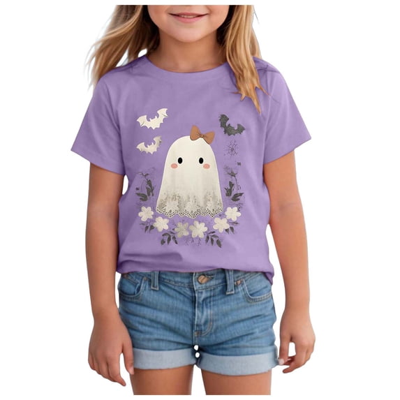 Quealent Toddler Little Boy Girl Halloween Shirt Kid Pumpkin Face Glow in The Dark Skeleton Truck Tshirt Short Sleeve Tee Top (Purple, 9-10 Years)