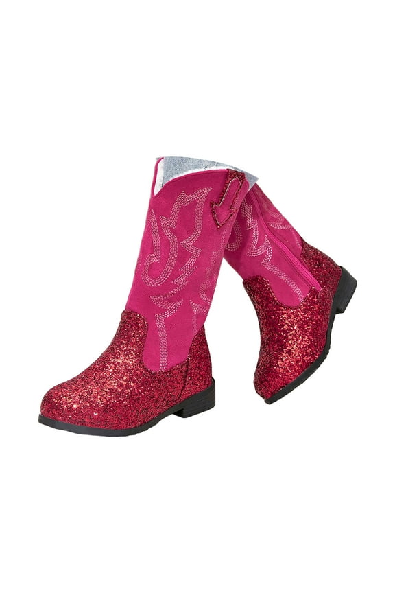 Toddler Little Boys Girls Cowboy Boots Kids Western Square Toe Riding Mid Calf Boots Red for Size 1.5