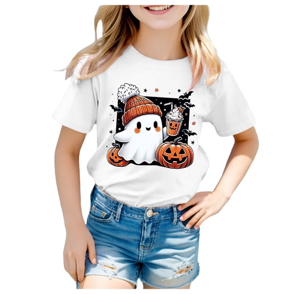 Quealent Toddler Pumpkin Cherries Halloween Shirt Baby Boy Girl Pumpkin Face Tshirt Retro Spooky Season Tee Top Kids (White, 4-5 Years)
