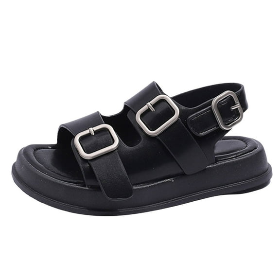 Quealent Toddler Sandals Boys Girls Cork Footbed Sandals Kids Adjustable Back Strap Slippers Double Buckle Slide Beach Shoes for Indoor Outdoor Black for 11.5