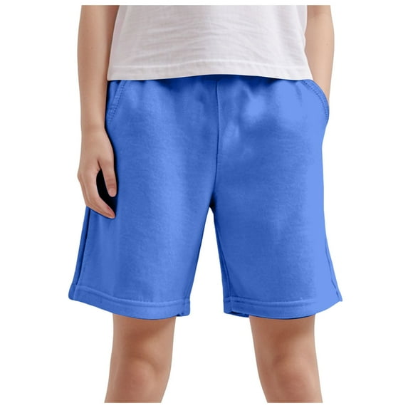 Quealent Toddler Shorts Boy Pull on Athletic Lounge Short Elastic Waistband Kids Knit Clothes with Pockets Dark Blue for 11-12 Years