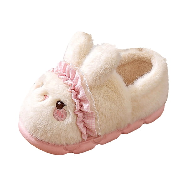 Quealent Toddler Slippers Girls Boys Kids Bunny House Slipper Winter Cute Rabbit Slippers Warm Soft Plush Fuzzy Slippers Indoor Non-Slip Animal Cartoon Slippers White for Size 13
