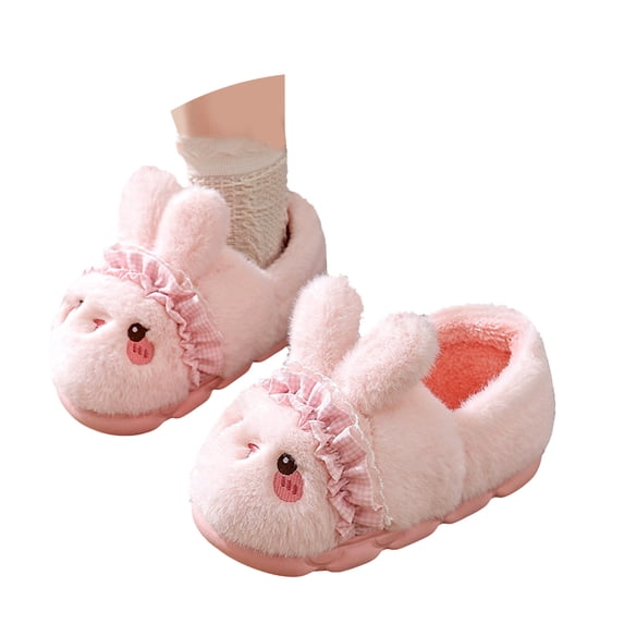 Quealent Toddler Slippers Girls Boys Kids Bunny House Slipper Winter Cute Rabbit Slippers Warm Soft Plush Fuzzy Slippers Indoor Non-Slip Animal Cartoon Slippers Pink for Size 8
