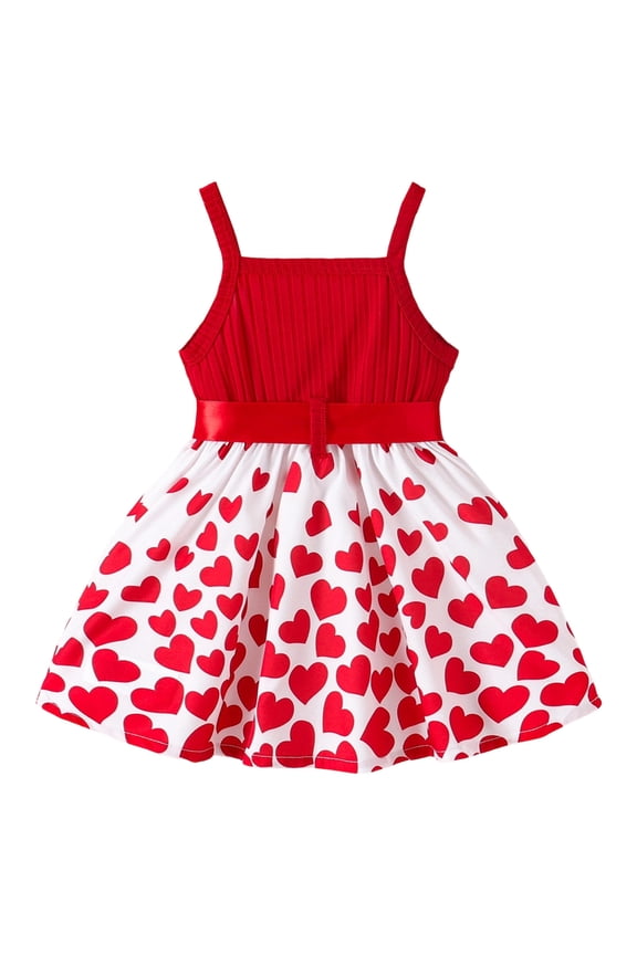 Toddler Summer Dress Dinosaur Spaghetti Strap Backless Sundress Baby Girl Bowknot Birthday Beach Dress (Red, 6-9 Months)