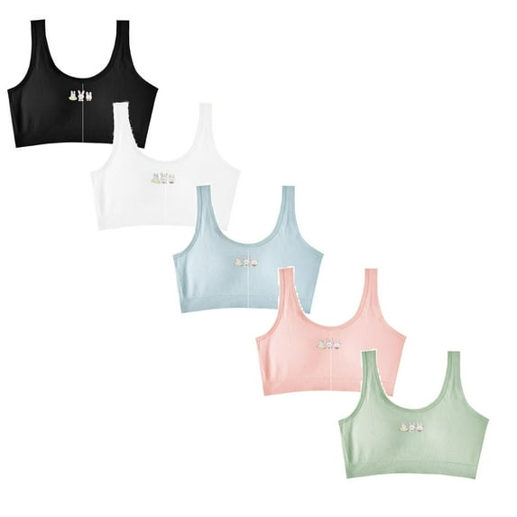 Quealent Training Bras for Girls 10-16 Sports Seamless Bra with Removable Padding Bras (Black+White+Blue+Pink+Green,L)