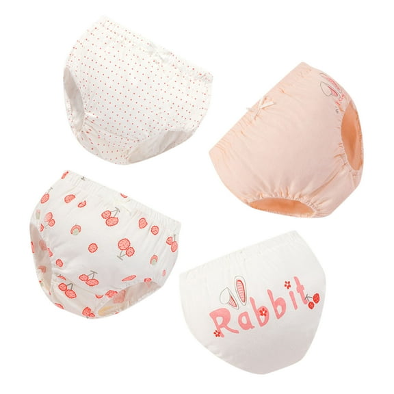 Quealent Underwear Toddler Kids Baby Girls Underpants Cartoon Print Underwear Shorts Cotton Ruffled Briefs Trunks 4PCS Girls Underwear Pink,18-24 Months