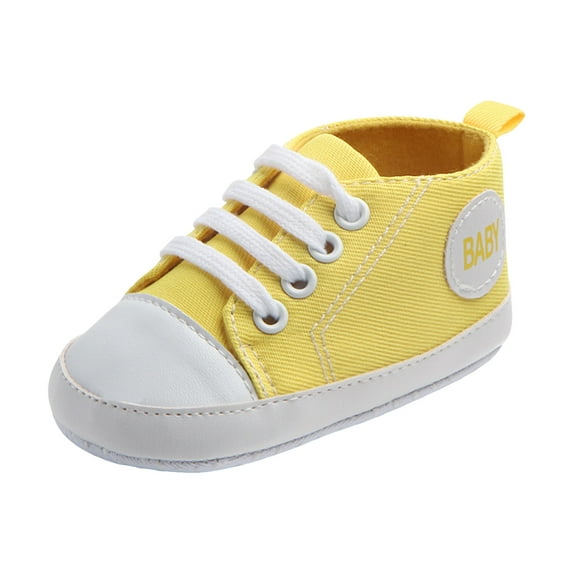 Quealent Unisex Baby Boys Girls High Top Sneaker Soft Anti-Slip Sole Newborn Infant First Walkers Canvas Denim Shoes Yellow for Size 5.5