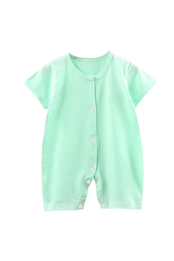 Unisex Baby Cotton Romper Boys Short Sleeve One-Piece Jumpsuit Girls Snap-up Bodysuits Summer Clothes Outfits 3-18M (Green, 6-12 Months)