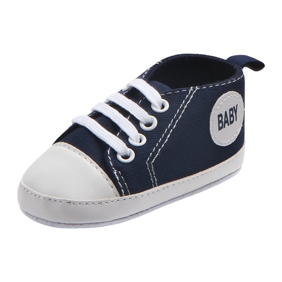 Quealent Unisex Baby Girls Boys Canvas High-top Shoes, Newborn Infant Anti-Slip Soft Sole Frist Walking Breathable Sneakers Dark Blue for Size 3.5