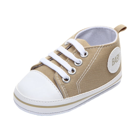 Quealent Unisex Baby Girls Boys Shoes Soft Sole Canvas First Walkers High Top Anti-Slip Sneakers Beige for Size 4.5