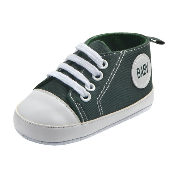 Quealent Unisex Baby Girls Boys Shoes Soft Sole Canvas First Walkers High Top Anti-Slip Sneakers Dark Green for Size 5.5