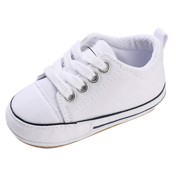 Quealent Unisex Baby Girls Boys Shoes Soft Sole Canvas First Walkers High Top Anti-Slip Sneakers White for Size 4