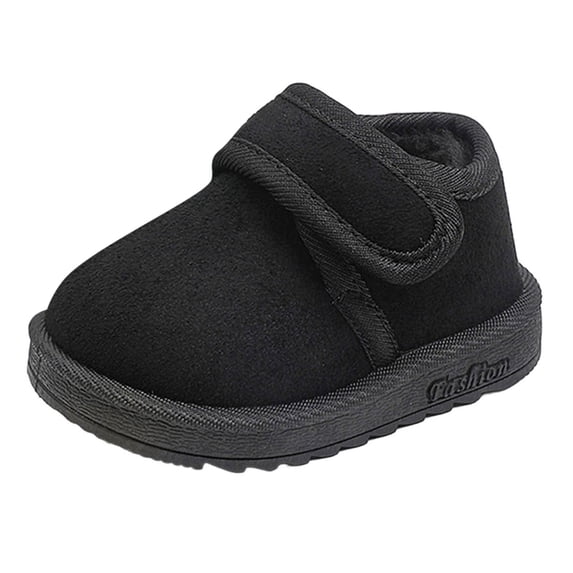 Quealent Unisex-Child Snow Boots Toddler Girls Boys Plush Warm Winter Boot Easy On/Off Kids Booties (Black, 6.5)
