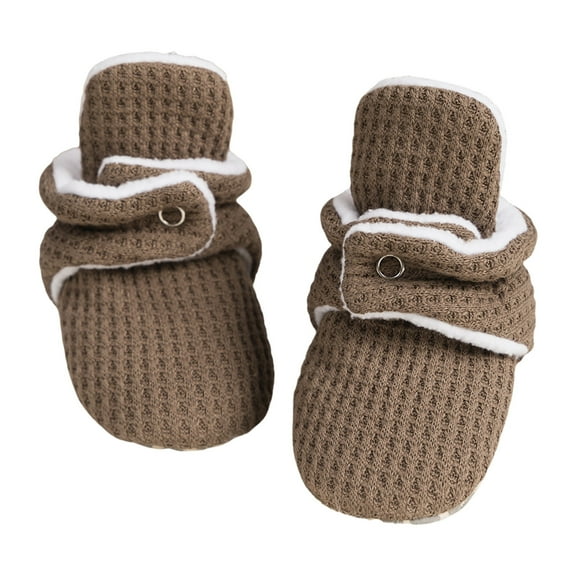 Quealent Unisex Newborn Baby Cotton Booties Non-Slip Sole for Toddler Boys Girls Infant Winter Warm Fleece Cozy Socks Shoes Khaki for Size 12-18 Months