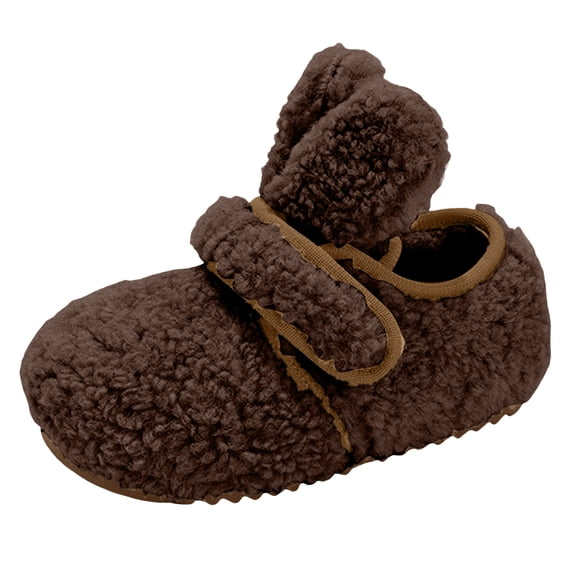 Quealent Unisex-baby Fleece Lined Non Skid Soft Slipper Booties With EarsSlipper Coffee for Size 6.5