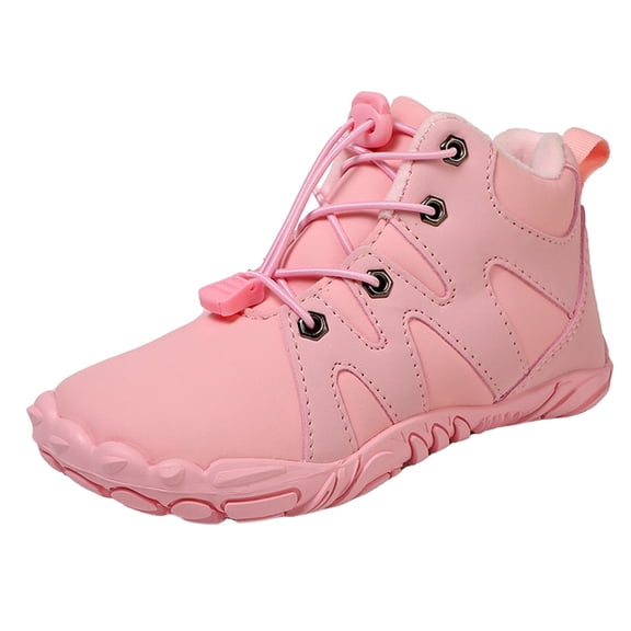 Quealent Winter Furry Lined Warm Snow Boots for Boys Girls Slip-On Water-Resistant Cold Weather Wide Toe Box Barefoot Shoes for Little/Big Kids Pink for Size 3