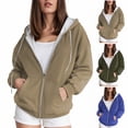 thumbnail image 1 of Quealent Women Cropped Zip Up Hoodie Solid Color Zipper Short Crop Sweatshirt Jacket Sweater Oversized Outwear Coats with Pockets Khaki,Size XL, 1 of 4