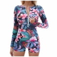 thumbnail image 1 of Quealent Women Plus Size Two Piece Long Sleeve Rash Guard Sets Built in Bra Swim Shirt Top and Shorts with Pockets UPF50+ Multicolour for M, 1 of 5
