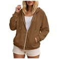 thumbnail image 1 of Quealent Women Plus Size Zip Up Hoodies Long Sleeve Sweatshirt Long Fleece Hoodie Jacket with Pockets Brown,Size M, 1 of 9