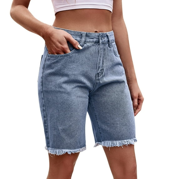 Quealent Women plus Size Pants Elastic Waist Denim Shorts Jean Pants for Women with Holes Denim Women Pants Blue L